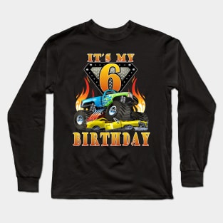 Kids Monster Truck 6 Year Old Shirt 6Th Birthday Boy Monster Car Long Sleeve T-Shirt